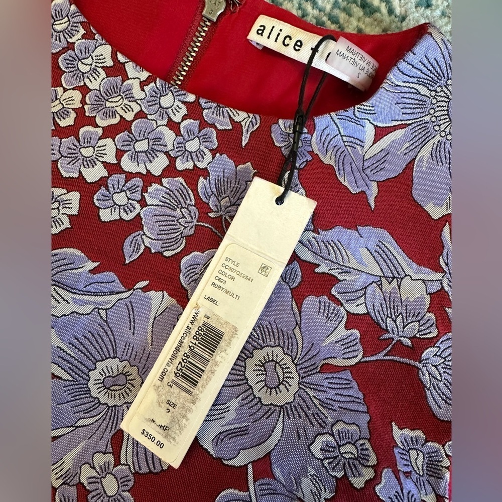 Alice + Olivia Coley Floral Mini Dress Ruby Multi size 2 - Picture 8 of 11